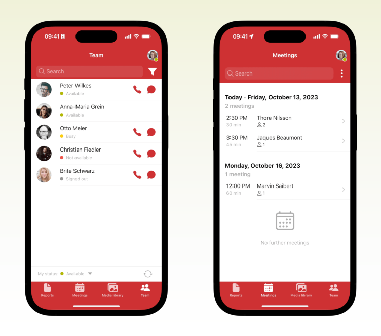 Team- und Meeting-Verwaltung in snapAddy VisitReport