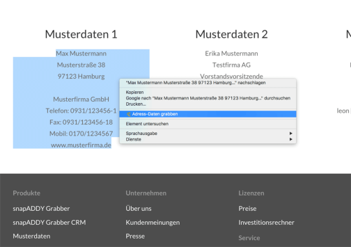 snapADDY Grabber CRM mit API-Anbindung