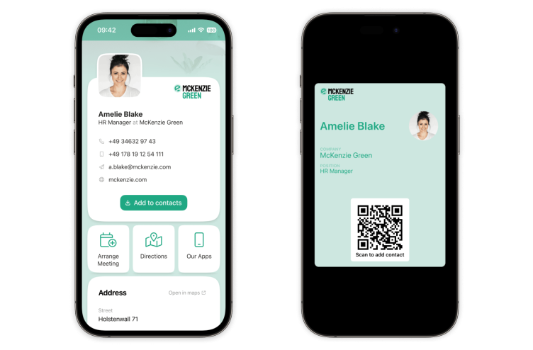 Screenshots aus snapAddy BusinessCards