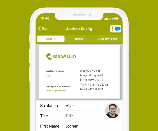 snapADDY Business Card Scanner: Edit contacts directly in the app